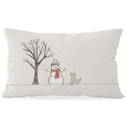 Winter Snowman Throw Pillow Covers 12x20 - Cozy Christmas Decor
