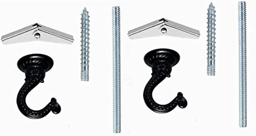 Heavy Duty Black Metal Swag Ceiling Hooks - 2 Sets for Hanging Plants & Lights