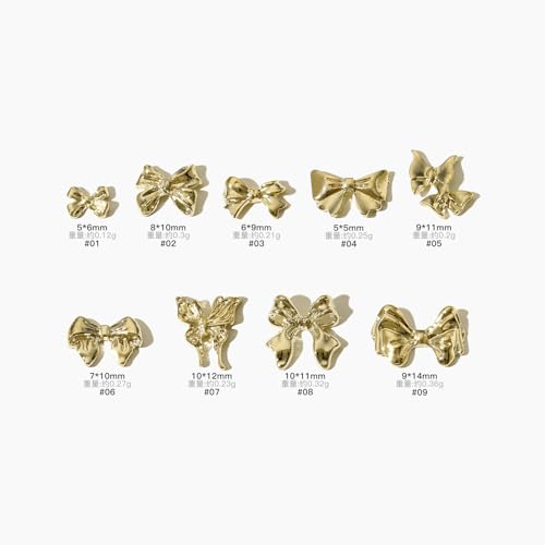 GUAACCB 3D Gold Metal Bow Nail Charms - Shiny Alloy Bowknot Gems for Nail Art