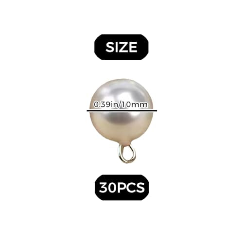 50 Pcs 10mm Pearl Buttons with Shank Round Resin for Sewing Crafts