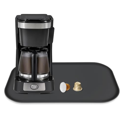 Non-Slip Silicone Coffee Maker Mat with Raised Edge, 17.4'' x 10.6'' - Black