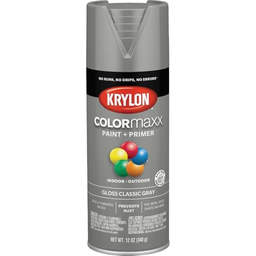 Krylon COLORmaxx Gloss Spray Paint and Primer, Classic Gray, 12 oz