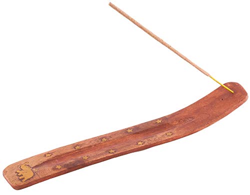 Handmade Wooden Incense Holder with Brass Inlays - 10" Long