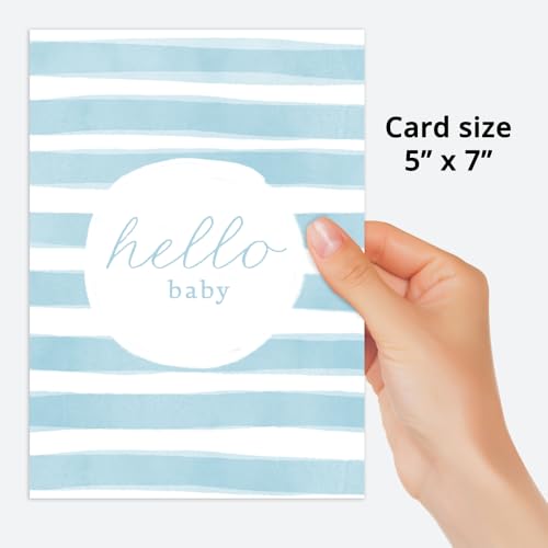 Watercolour Blue Stripes Baby Shower Card for Boy | 7x5 Greeting Card