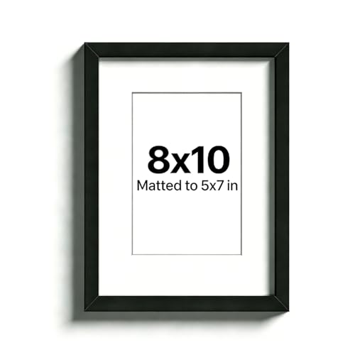 8x10 Black Picture Frame for Wall Display - Fits 5x7 with Mat