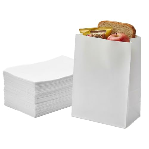 White Paper Lunch Bags - 4lb Capacity, 50 Count for Cookies & Snacks