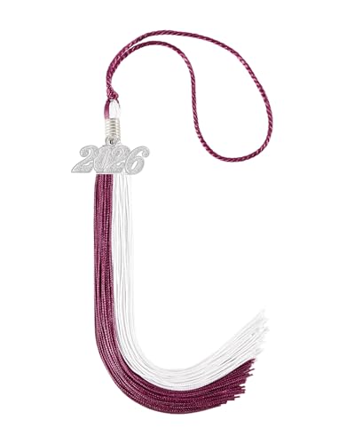 2026 Graduation Tassel - Maroon & White with Silver Charm