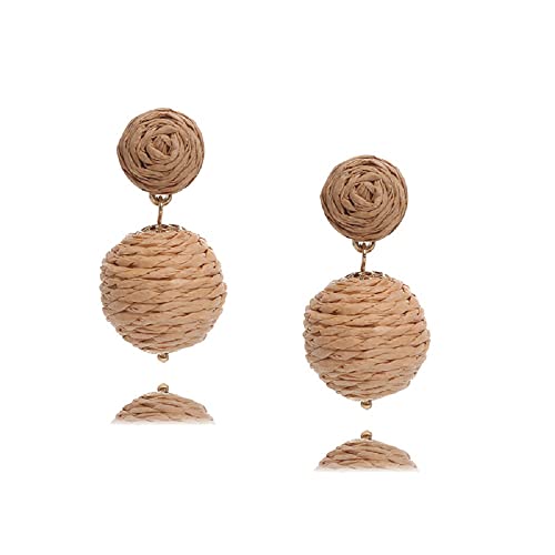 Handmade Bohemian Rattan Raffia Drop Earrings for Women