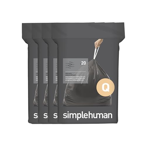 simplehuman Odorsorb Custom Fit Trash Liners, 80 Count, 50-65L