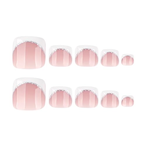 White French Tip Press on Toenails Short Square Glossy Fake Toenails