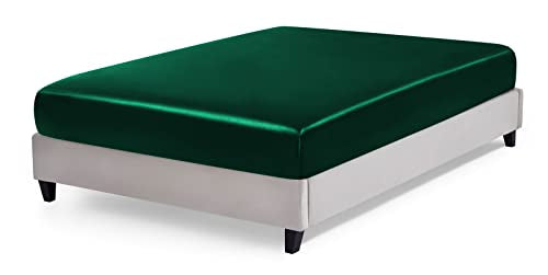 Queen Satin Fitted Sheet - Blackish Green - 100% Polyester
