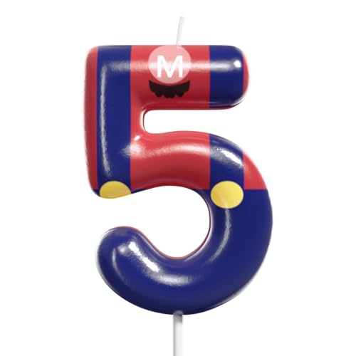 Pixel Number 5 Birthday Candle - Red and White Cake Topper