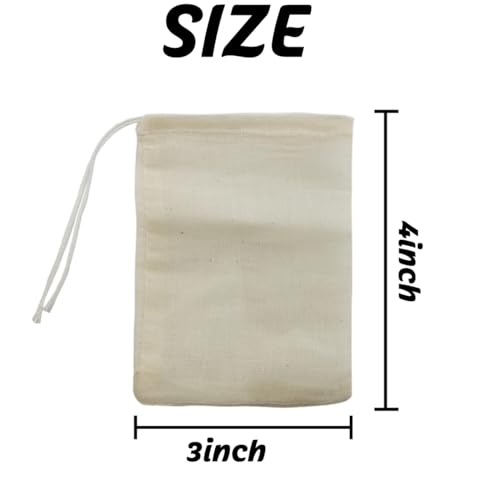 60PCS Reusable Cotton Drawstring Tea Bags - 3x4" Cheesecloth Straining Bags
