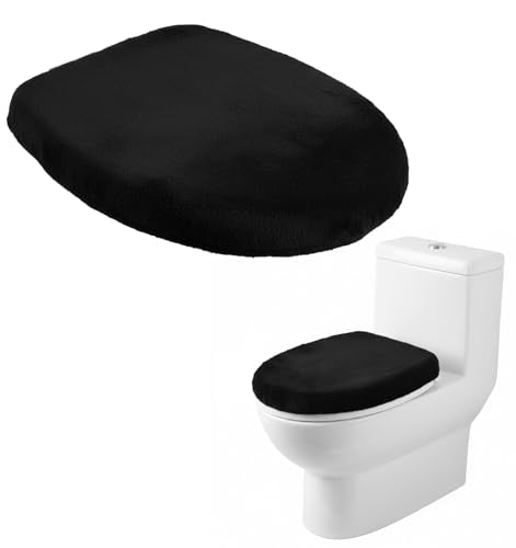 Black Velvet Toilet Seat Cover - Soft, Machine Washable, 15.75x10.63in
