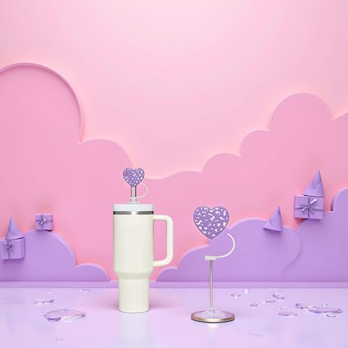 Purple Heart Silicone Straw Topper for 10mm Straws - Cute & Splash Proof