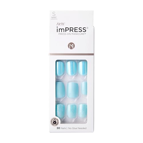 imPRESS Press On False Nails - Rain Check Blue Short Squoval 30 Count