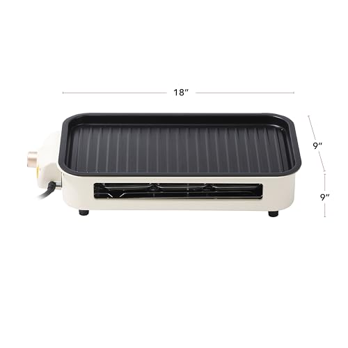 OVENTE 2-in-1 Electric Indoor Grill, 1500W Smokeless Korean BBQ Griddle with Non-Stick Removable Cooking Plate, 3 Raclette Cheese Pans, Adjustable Temperature Control, Dishwasher Safe, Beige BQR1502B