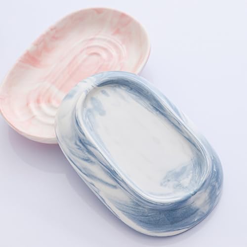 Ceramic Oval Soap Dish with Marble Pattern - Bathroom & Kitchen Decor