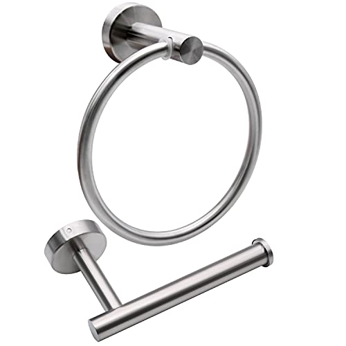 Mdvora 2pcs Brushed Nickel Bathroom Hardware Set: Towel Ring & TP Holder