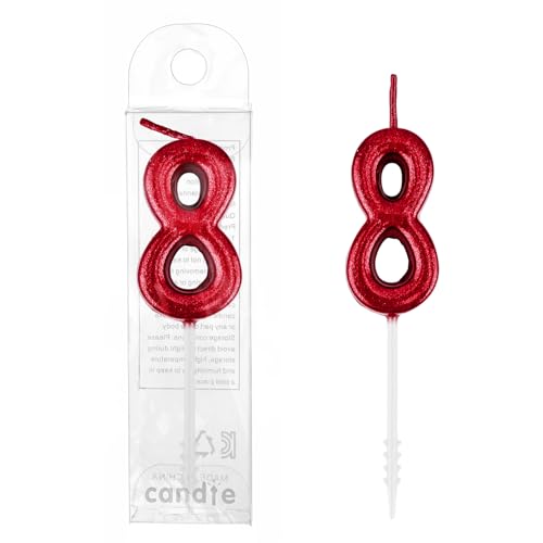 Burgundy Number 8 Birthday Candle Elegant Cake Topper for Party Decor