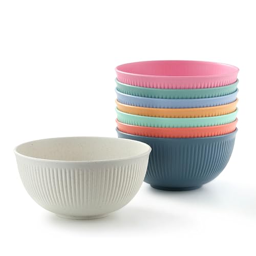 JINLIFA 8-Piece Wheat Straw Cereal Bowls - 24 oz Unbreakable Kitchen Bowls