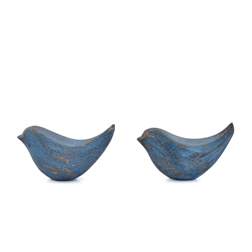 Hand-Carved Acacia Wood Bird Figurines - Rustic Home Decor Set of 2