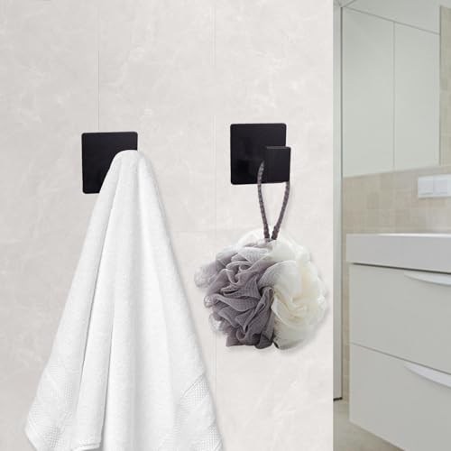 Self-Adhesive Heavy-Duty Wall Hooks - Matte Black Square Organizer for Bathroom Kitchen Bedroom Office