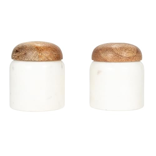 Marble and Mango Wood Pinch Pot Canister with Lid - 2.25" Round x 2.75"H