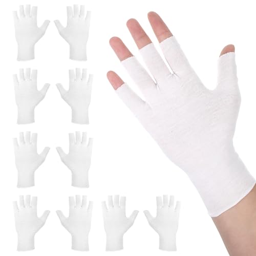 5 Pairs White Cotton Moisturizing Gloves Fingerless Half Finger Design