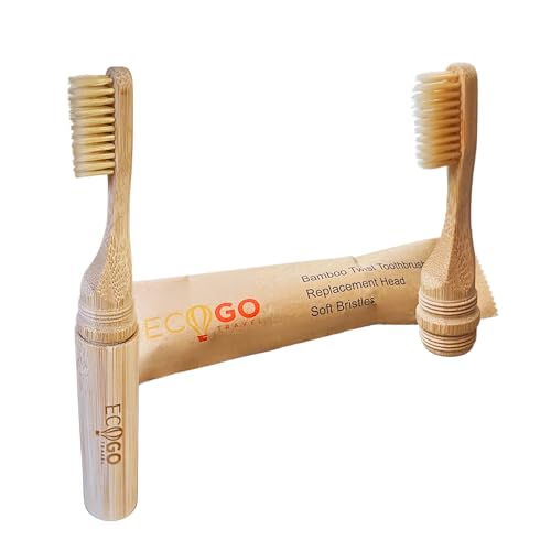 EcoGoTravel Bamboo Toothbrush Replacement Heads, Soft Bristles, Natural