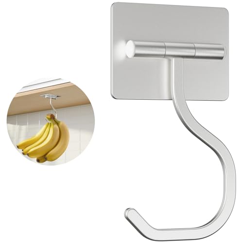 Bussdis Silver Banana Hook Under Cabinet Adhesive Holds 20 Bananas - 1 Pack