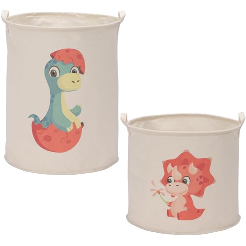 Navaris Red Dinosaur Toy Storage Baskets, Set of 2 - Collapsible Kids Hamper