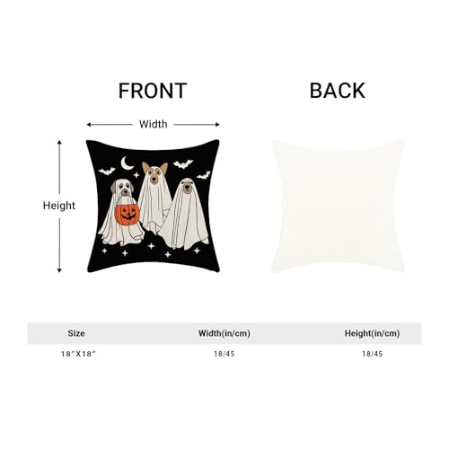 Halloween Pillow Covers 20x20 Set of 2 - Cute Dog Ghost & Pumpkin