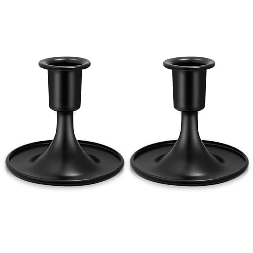KSWING Short Black Metal Taper Candle Holders - Set of 2