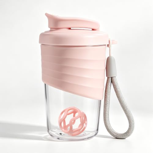 Pink Protein Shaker Bottle 14 oz | Leak-Proof with Grip Strap