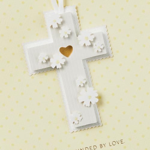 Hallmark Baptism Card with Floral Cross and Gold Heart