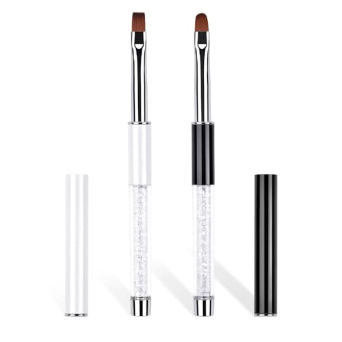Starfa Lab 2Pcs Oval & Flat Nail Brush Set with Rhinestone Handle