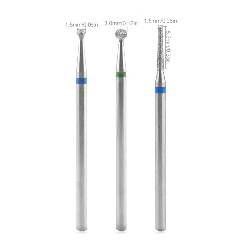 Siyuwuro 3Pcs Cuticle Nail Drill Bit Set 3/32 Inch Tungsten Steel Ball and Needle Bits for Electric Nail File