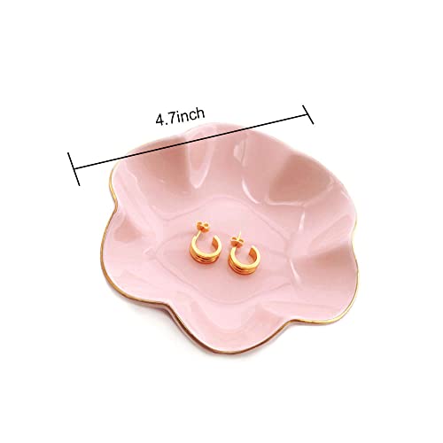 HANKOR Ceramic Jewelry Dish, 4.7-Inch Pink Trinket Tray with Gold Trim