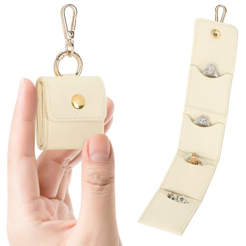 KUKUVR Mini Travel Jewelry Organizer Case with Keychain White