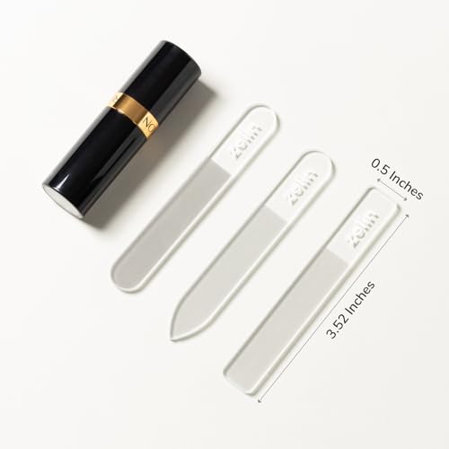 Zelin Glass Nail File Set with Leather Case, 3 Pcs Reusable Crystal Nail Files for Natural Nails, Portable Travel Manicure Tool