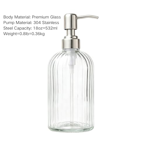 Vertical Clear Glass Hand Soap Dispenser with Silver Pump - 18 OZ