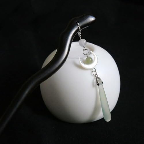 ZLmoue Vintage Chinese Hair Fork with Moon Pendant & Long Tassel