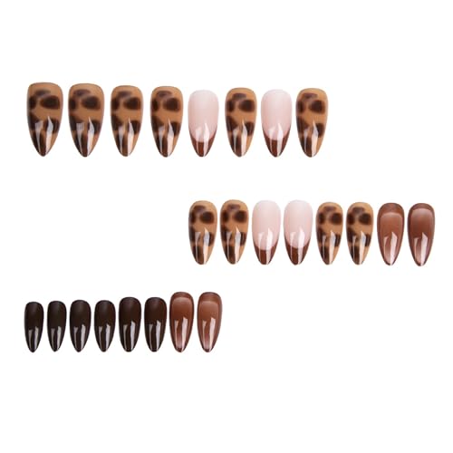Octoswave Long Almond Press on Nails Leopard Tortoiseshell Glossy Brown 24Pcs
