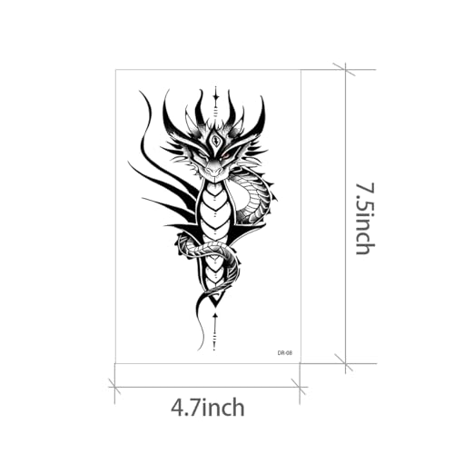 AWLEE Tribal Dragon Temporary Tattoos - 10 Sheets Realistic Waterproof Fake Body Art for Men & Women