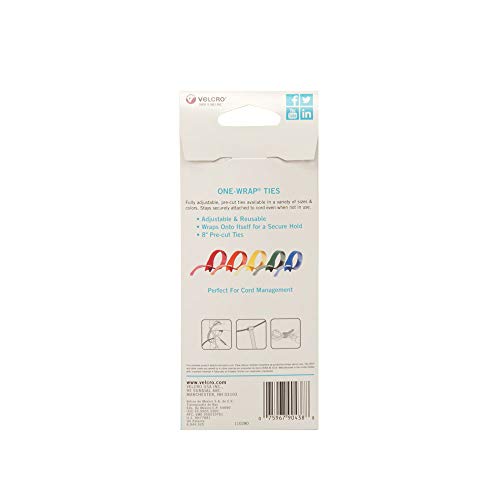 VELCRO ONE-WRAP Cable Ties - 8" x 1/2" Multi-Color, 5 Pack