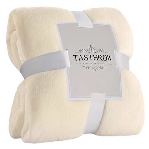 TASTHROW Creamwhite Plush Throw Blanket 50x60 | Cozy Flannel Fleece