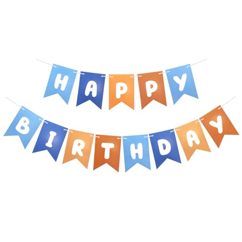 Blue and Orange Happy Birthday Banner for Kids Party Decor