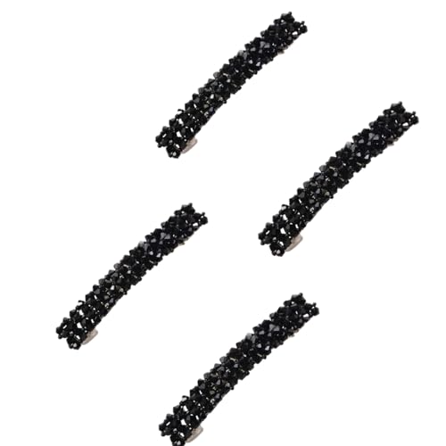 Black Rhinestone Hair Barrettes Metal Hair Clips 4-Piece Set