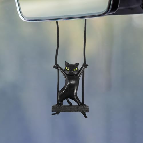 Craedli Swinging Cat Car Rear View Mirror Charm - Resin Hanging Ornament